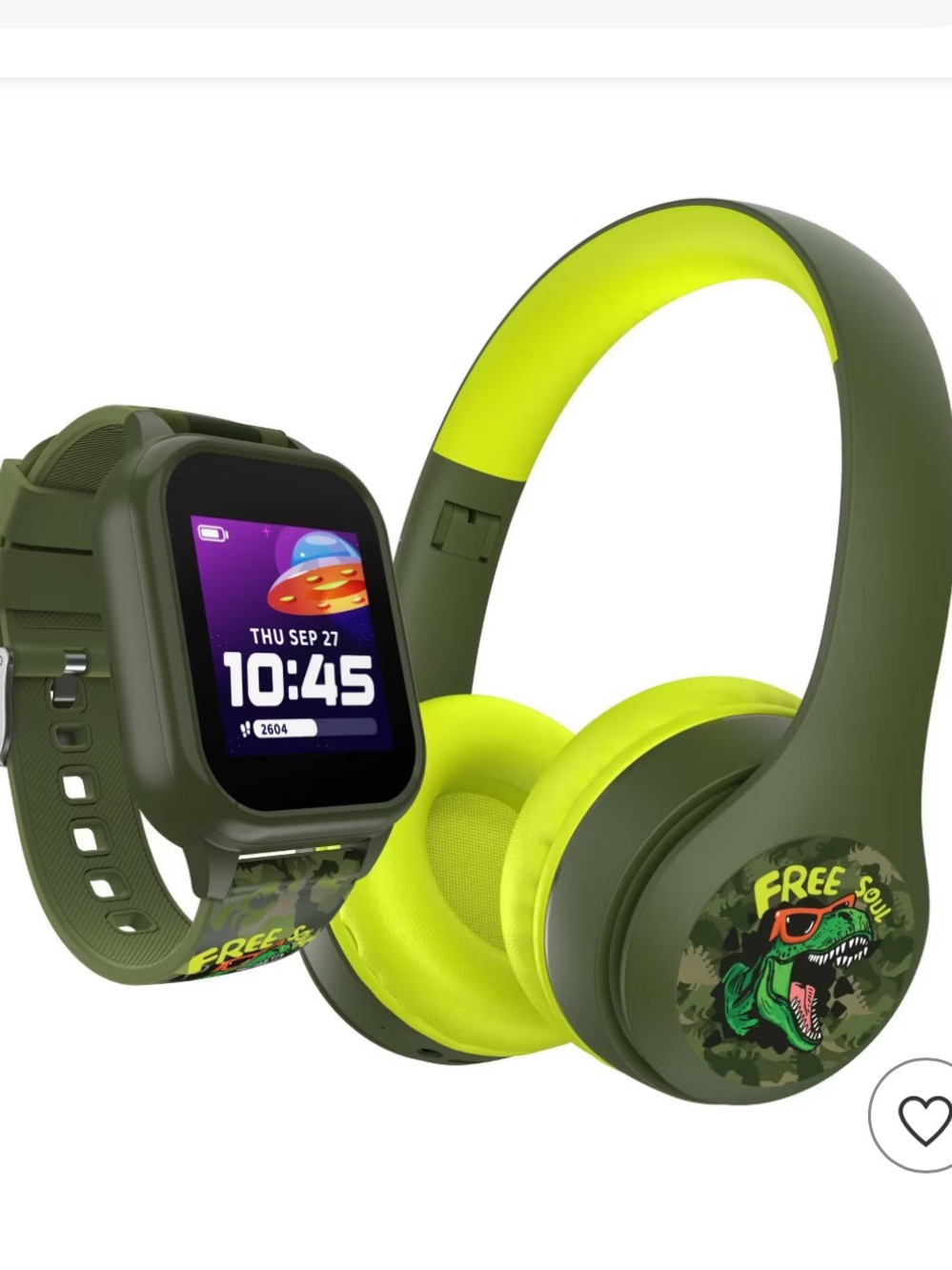 NWT Kids Green Camo Dinosaur Headphones & Smartwatch Set